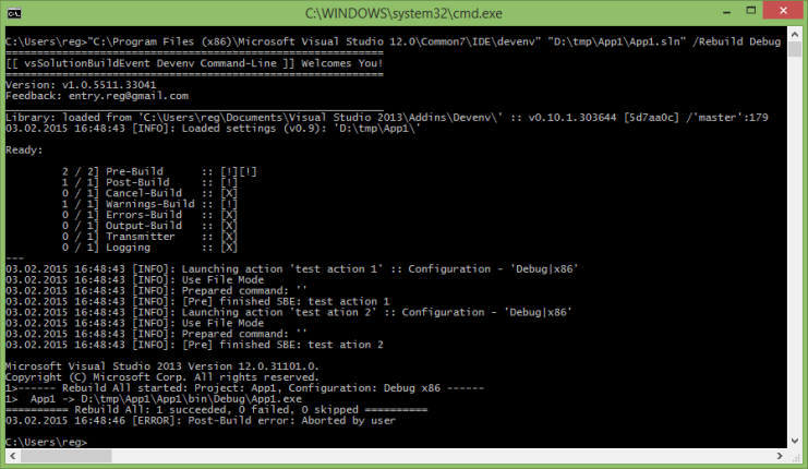 vsSolutionBuildEvent Devenv Command-Line